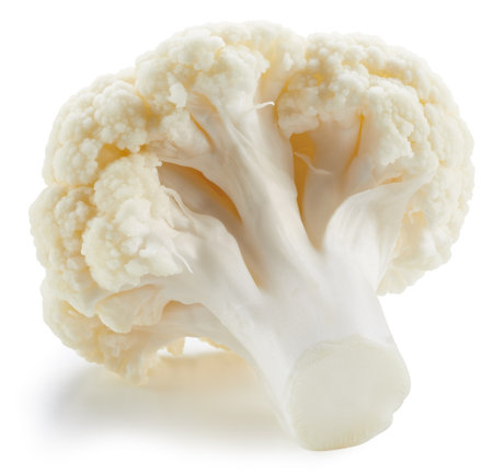 Cauliflower clipping path. Organic fresh cauliflower isolated on white. Full depth of fieldの写真素材