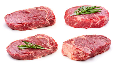 Fresh raw beef steak  . Beef steak  on white background..Raw steak collectionの写真素材