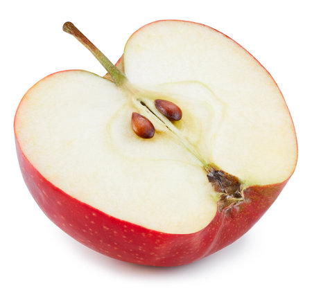 Red apple half  on white background. Apple  . Applpe fruitsの写真素材
