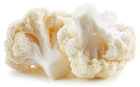Organic cauliflower with clipping path isolated on a white background. Fresh cauliflowerの写真素材