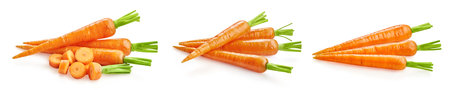 Carrot collection. Carrot with clipping path isolated on a white background. Fresh organic vegetable. Full depth of fieldの写真素材