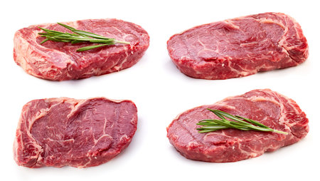 Organic steak isolated on a white background. Fresh steak. Collection steakの写真素材