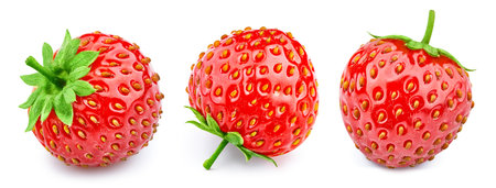 Collection strawberry isolated on white background. Strawberry clipping path. Strawberry macro studio photoの写真素材