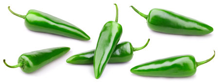 Half pepper vegetable isolated. Chili collection with clipping path. Full depth of fieldの写真素材
