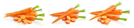 Carrot fruits with green leaf isolated on whiteの写真素材