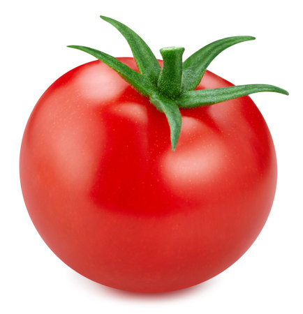 Ripe fresh tomato isolated on whiteの写真素材