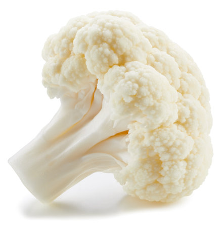 Cauliflower clipping path. Organic fresh cauliflower isolated on white. Full depth of fieldの写真素材