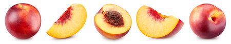 Peach. Fresh organic peach isolated on white background. Peach collectionの写真素材
