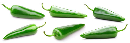 Green chili pepper isolated on a white background. Chili hot pepper clipping pathの写真素材