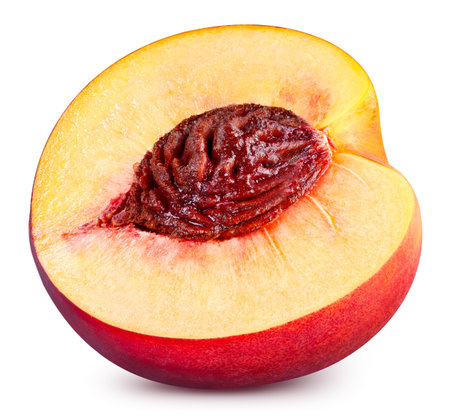 Peach half fruits isolated on white background.の写真素材