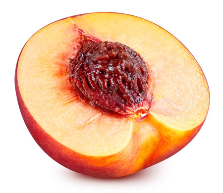 Peach half fruits  on white background. Peachの写真素材
