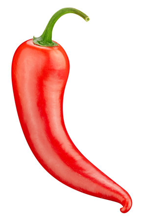 Chili  on white background. Chili pepper macro studio photo. Chili  leaves.の写真素材