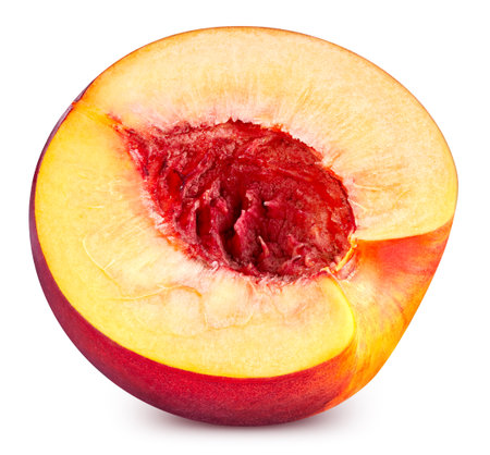 Peach half fruits  on white background. Peachの写真素材