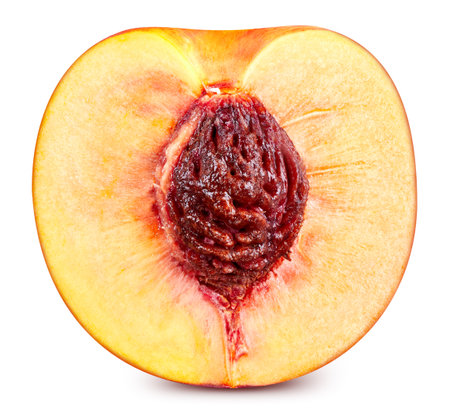 Peach half fruits  on white background. Peachの写真素材