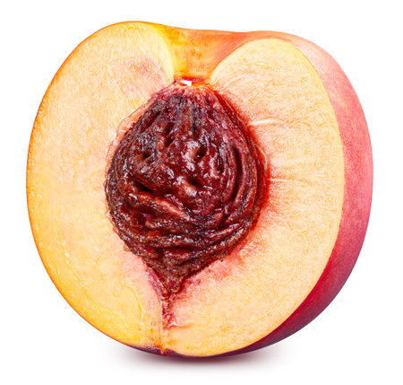 Peach half fruits  on white background. Peachの写真素材