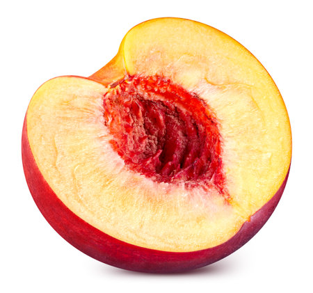 Peach half fruits  on white background. Peachの写真素材