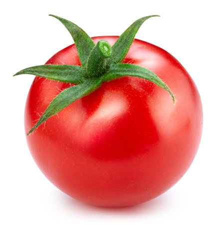 Red tomato  on white background. One tomato   . Full depth  fieldの写真素材