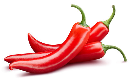 Red hot chili peppers  on white background. Pile  peppers chili   . Full depth  fieldの写真素材