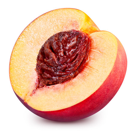 Peach half fruits  on white background. Peachの写真素材