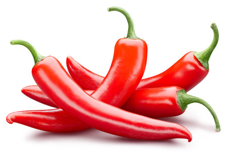 Red hot chili peppers  on white background. Pile  peppers chili   . Full depth  fieldの写真素材