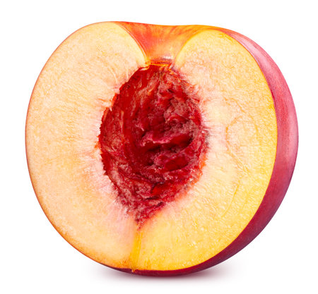 Peach half fruits  on white background. Peachの写真素材
