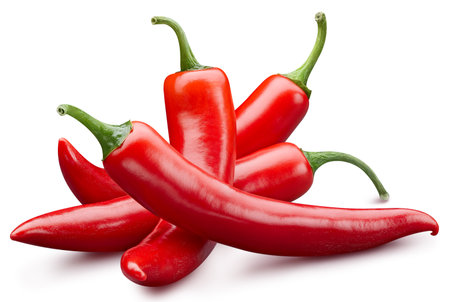 Red hot chili peppers  on white background. Pile  peppers chili   . Full depth  fieldの写真素材