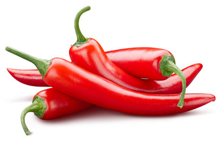 Hot chili peppers. Peppers chili full macro shoot food ingredient isolated on white.の写真素材