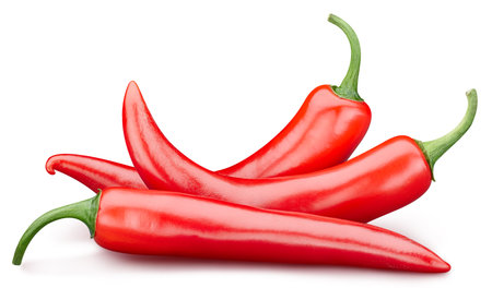 Hot chili peppers. Peppers chili full macro shoot food ingredient on white isolated.の写真素材