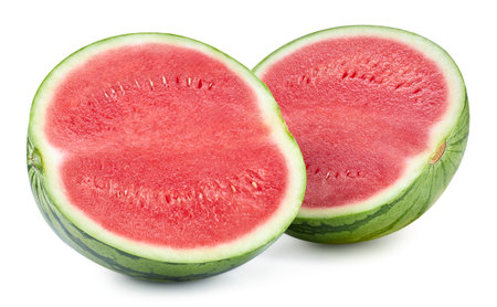 Watermelon. Fresh organic watermelon isolated on white background. Watermelon macro.の写真素材