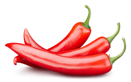 Red hot chili peppers isolated on white background.の写真素材