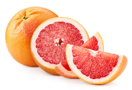 Organic grapefruit slice. Grapefruit isolated on white background. Grapefruit macro studio photoの写真素材
