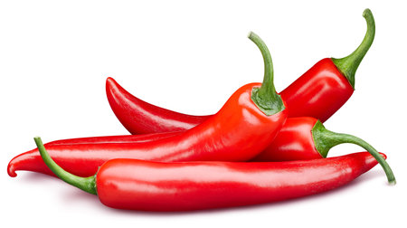 Red hot chili peppers isolated on white background. Pile of peppers chiliの写真素材