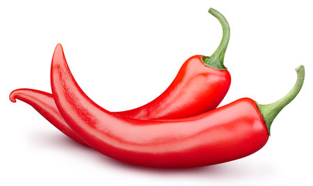 Red hot chili pepper isolated on white background. Chili pepper macro.の写真素材