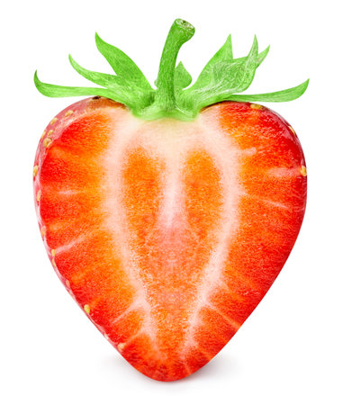 Organic strawberries isolated on white background. Taste strawberries berry with leaf.の写真素材