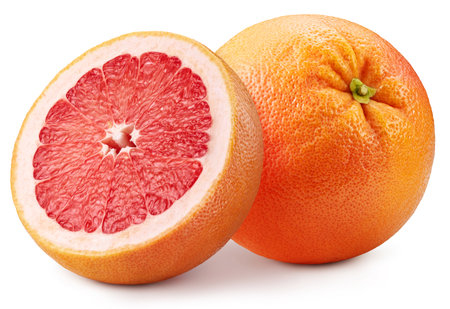 Grapefruit isolated on white background. Grapefruit citrus fruit. Grapefruit half macro studio photoの写真素材