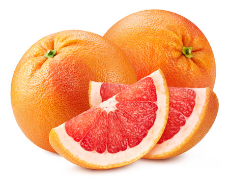 Red grapefruit half isolated on white background.の写真素材