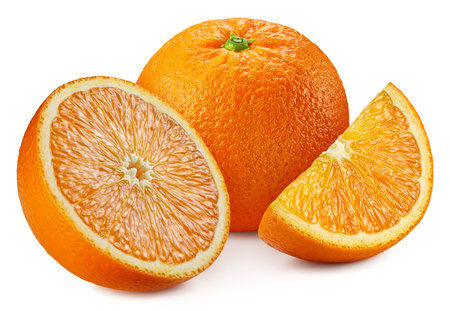 Composition orange. Orange full macro shoot fruit healthy food ingredient on white isolated.の写真素材