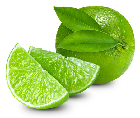 Fresh organic lime fruit. Lime on a white background. Fresh organic fruit.の写真素材