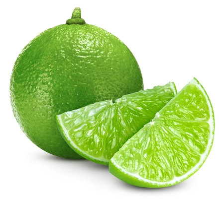 Lime isolated on white background. Lime slice macro studio photo.の写真素材