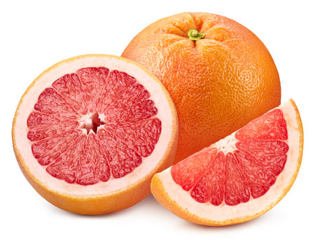 Grapefruit isolated on white background. Grapefruit citrus fruit. Grapefruit half macro studio photoの写真素材