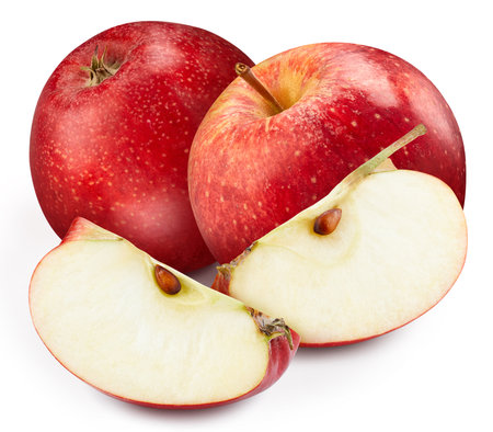 Composition of red apples and slices. . Full depth of fieldの写真素材