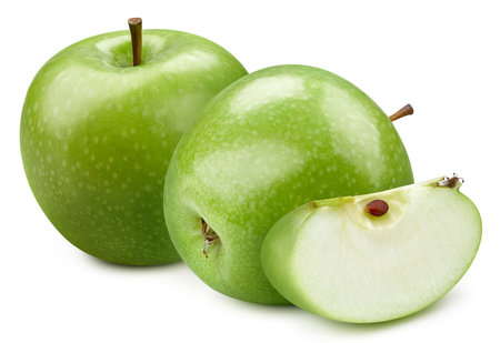 Two ripe perfect apple and slice isolated on white.の写真素材