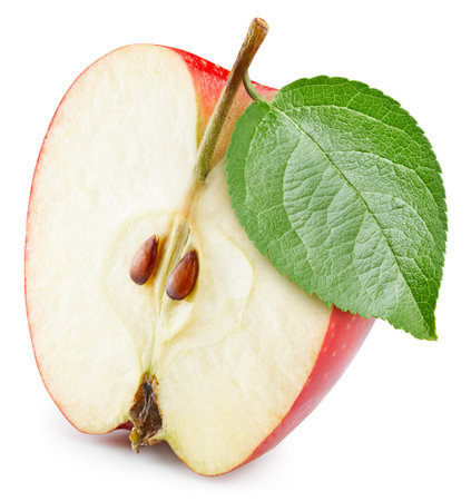 Apple half with leaves isolated on white background. Apple. High End Retouchingの写真素材