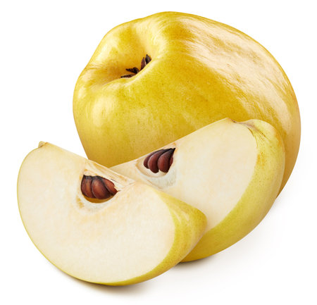 Quince. Fresh organic quince isolated on white background. Quince macroの写真素材