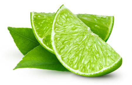 Ripe fresh lime slice clipping path. Lime isolated on white background. Limeの写真素材