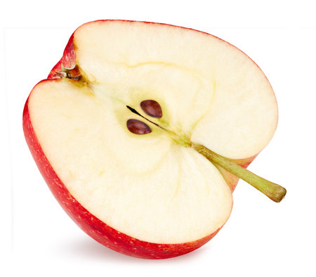 Organic red apple half isolated on white background. Apple. Fresh fruits isolated on white backgroundの写真素材