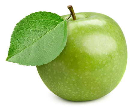 One green apple. Apple full macro shoot fruit healthy food ingredient on white isolated.の写真素材