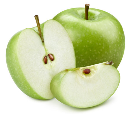 Isolated apple. Fresh organic apple with slice isolated . Apple macro studio photo. High End Retouchingの写真素材