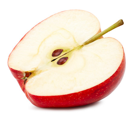 Fresh apple half isolated on white background. Apple with clipping path. Apple stack full depth of field macro shot.の写真素材
