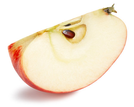 One ripe apple slice isolated clipping path. Organic fresh apple isolated on white. Full depth of fieldの写真素材